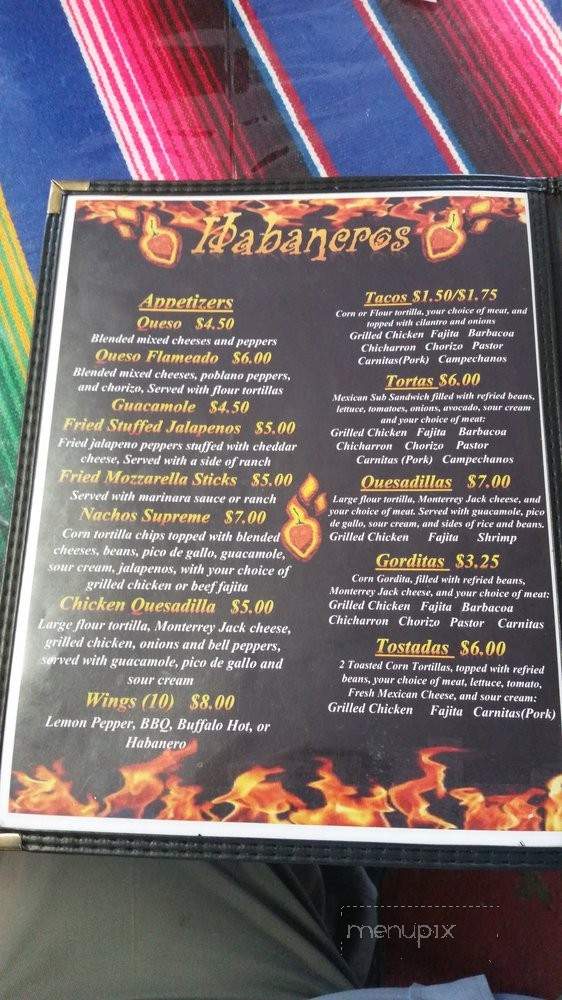 Habaneros Mex Grill - Houston, TX menu_pic