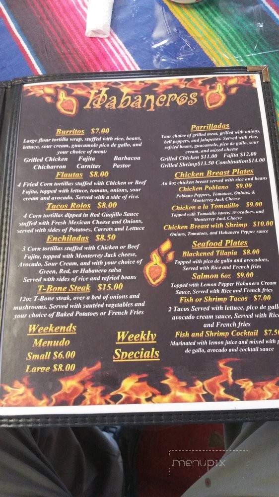 Habaneros Mex Grill - Houston, TX menu_pic