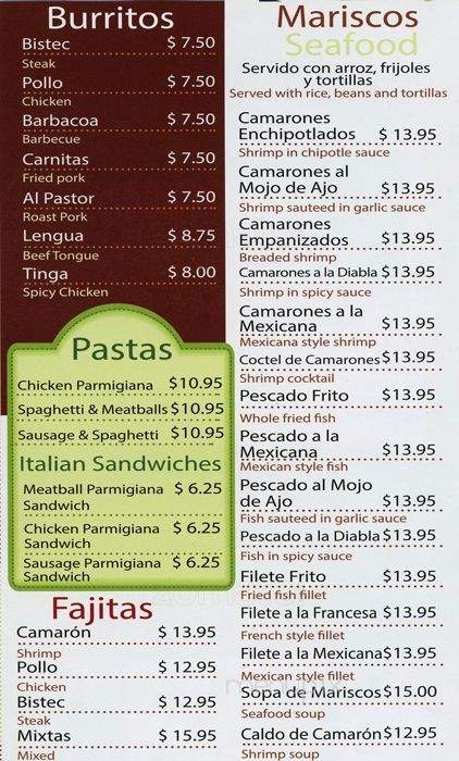 El Paraiso Mexicano - Norristown, PA menu_pic