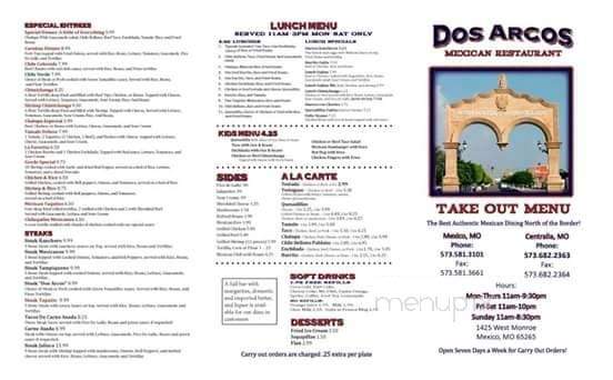 Dos Arcos - Centralia, MO menu_pic
