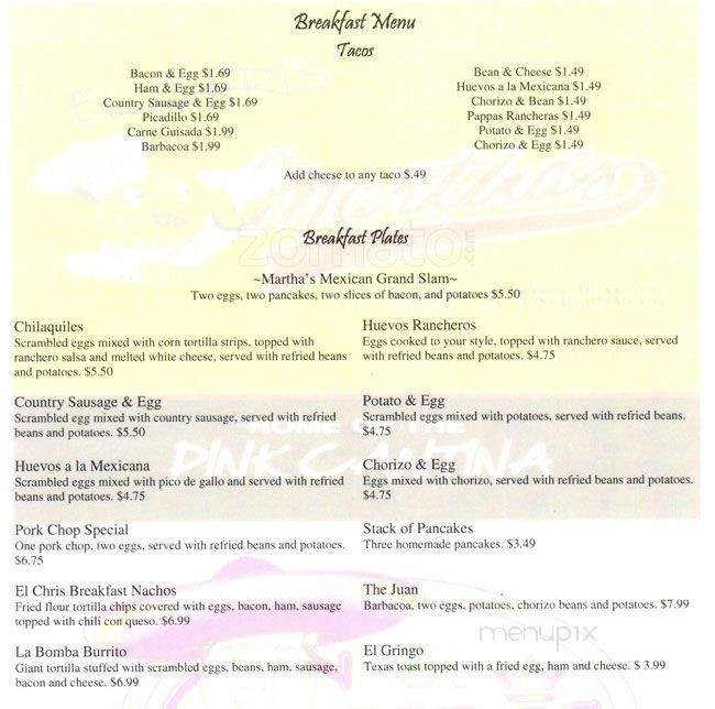 Martha's Mexican Restaurant - San Antonio, TX menu_pic