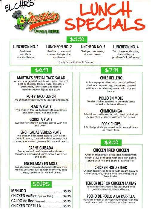 Martha's Mexican Restaurant - San Antonio, TX menu_pic