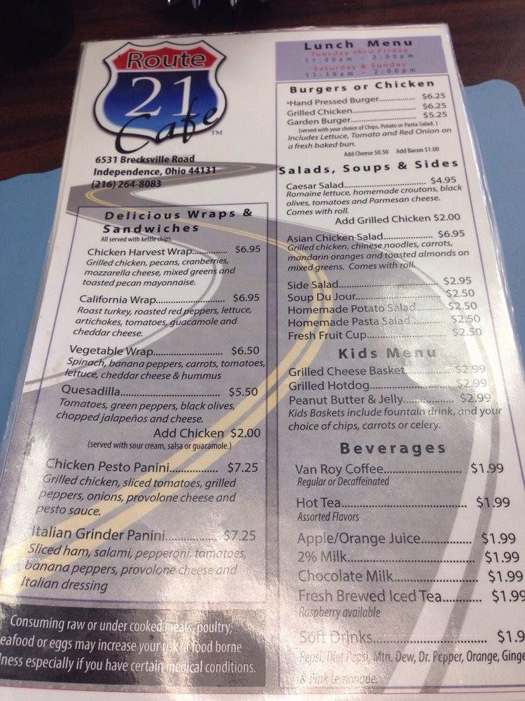 Route 21 Cafe - Independence, OH menu_pic
