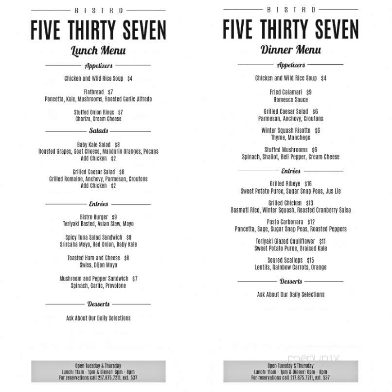 Bistro Five Thirty Seven - Decatur, IL menu_pic