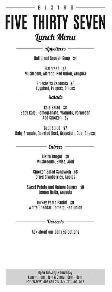 Bistro Five Thirty Seven - Decatur, IL menu_pic