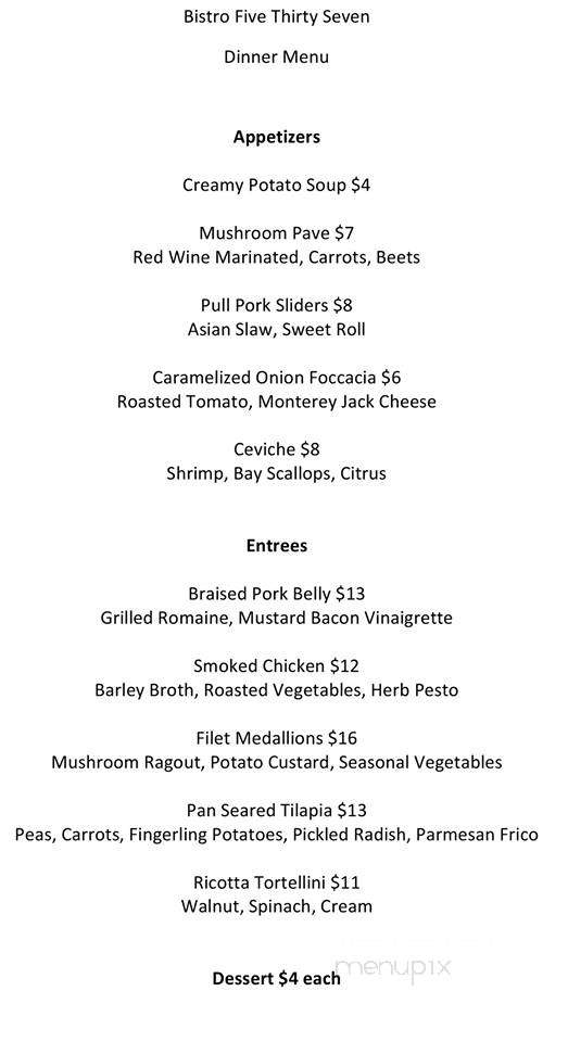Bistro Five Thirty Seven - Decatur, IL menu_pic