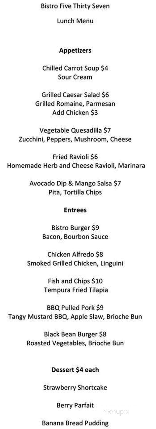 Bistro Five Thirty Seven - Decatur, IL menu_pic