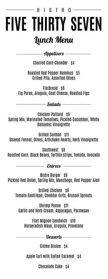 Bistro Five Thirty Seven - Decatur, IL menu_pic