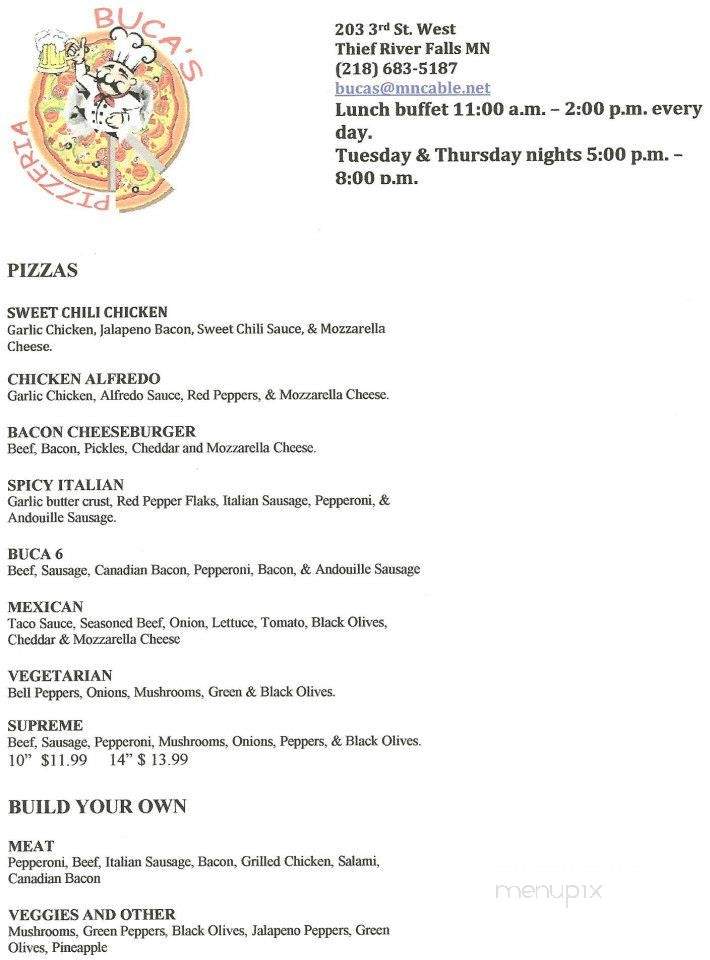 Buca's Pizzeria - Thief River Falls, MN menu_pic