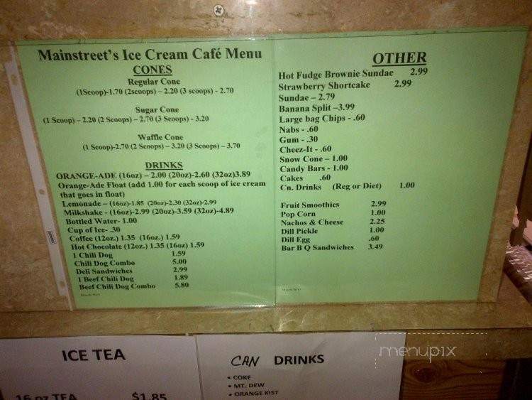 Main Street Ice Cream Cafe - Vanceboro, NC menu_pic