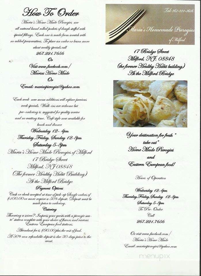 Maria's Homemade Pierogies - Milford, NJ menu_pic