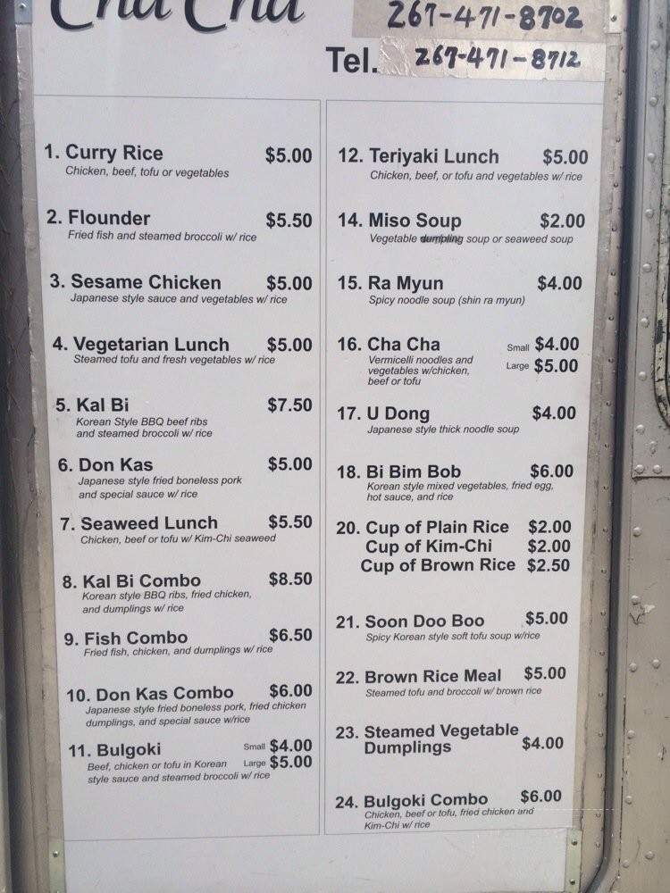 Cha Cha - Philadelphia, PA menu_pic