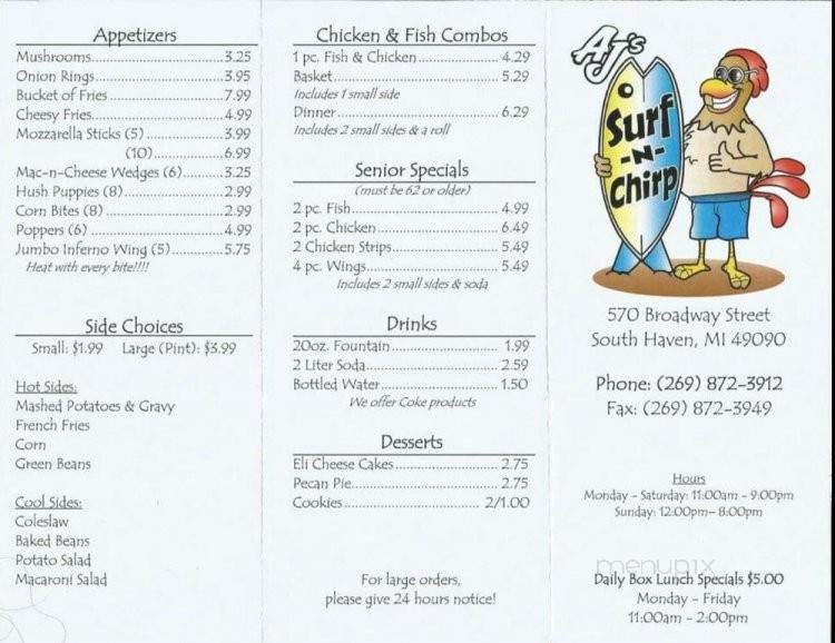 AJ's Surf N Chirp - South Haven, MI menu_pic