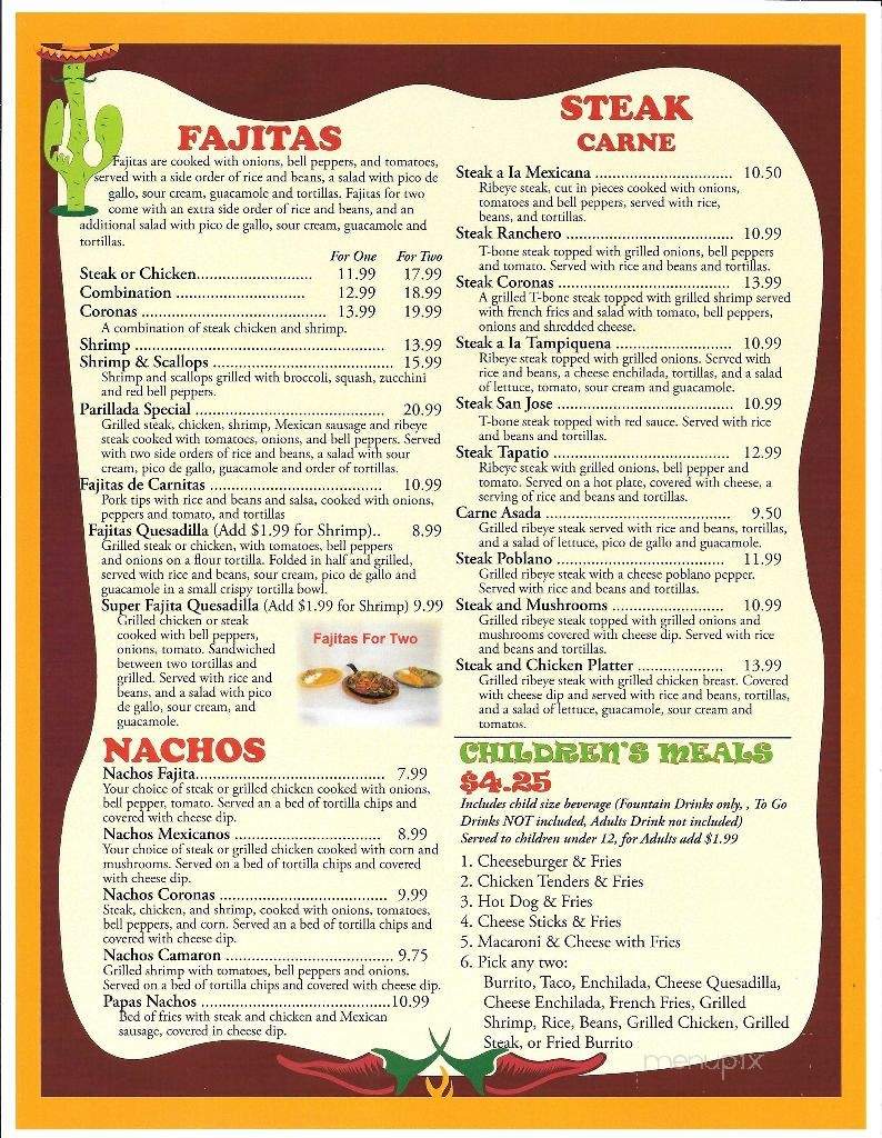 Coronas Mexican Food - Heyworth, IL menu_pic