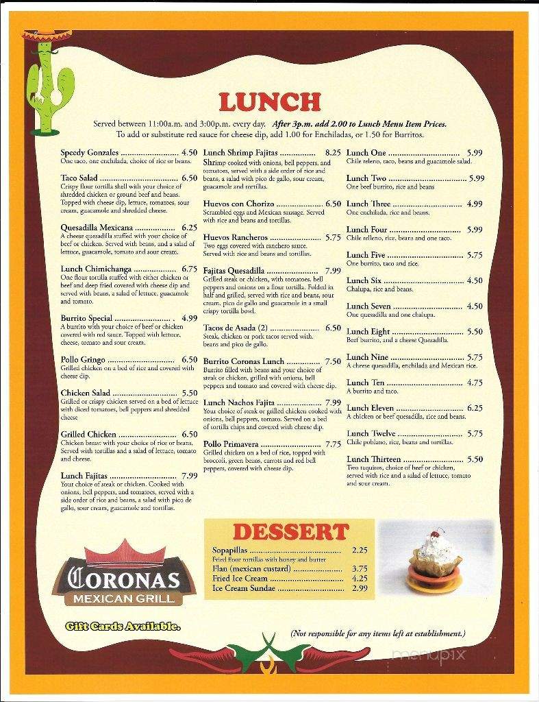 Coronas Mexican Food - Heyworth, IL menu_pic