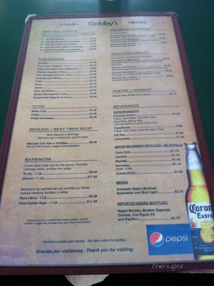 Gabby's - West Liberty, IA menu_pic
