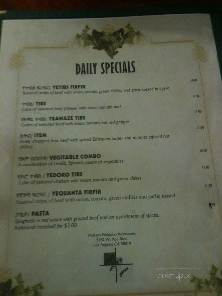 Melkam Ethiopian Restaurant - Los Angeles, CA menu_pic