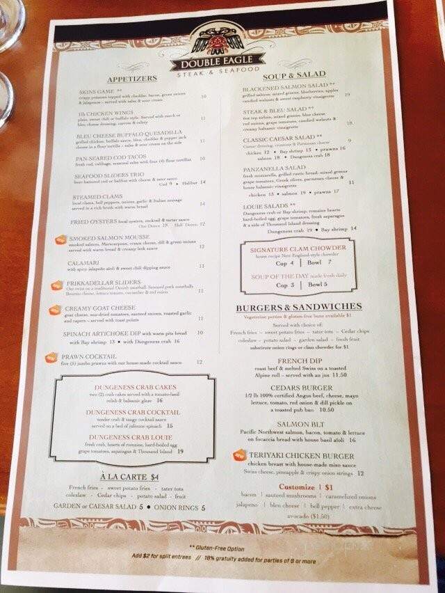 Double Eagle Steak and Seafood - Sequim, WA menu_pic