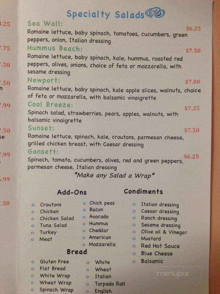 Surf Shack Deli - Narragansett, RI menu_pic