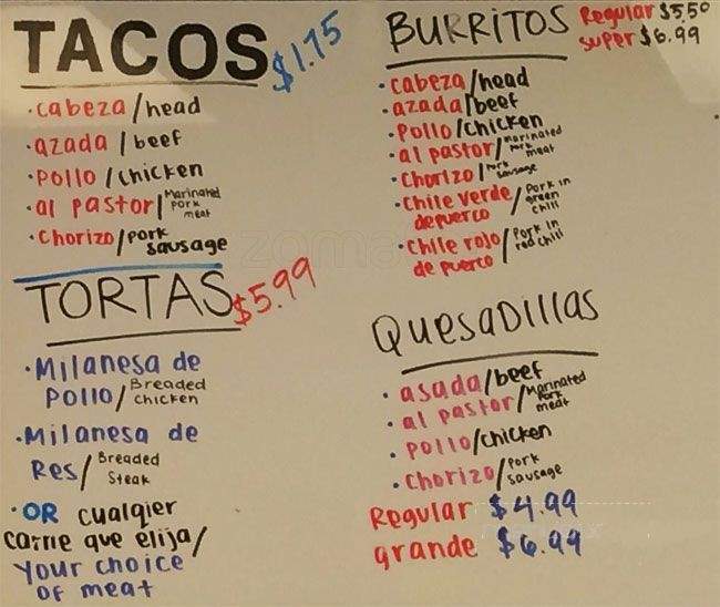 Taqueria Cali - San Jose, CA menu_pic