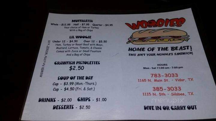 Woogie's Sandwich Shop - Vidor, TX menu_pic
