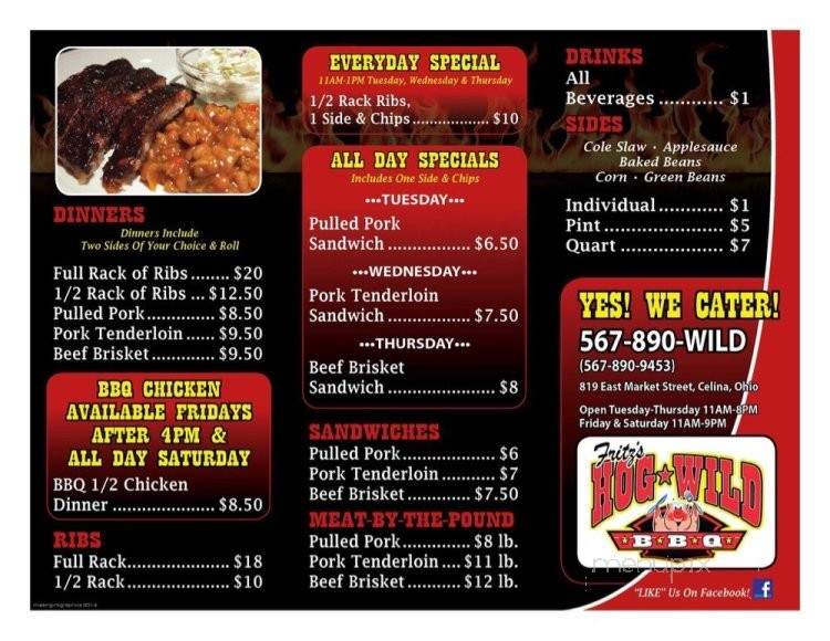 Fritz's Hog Wild BBQ - Celina, OH menu_pic