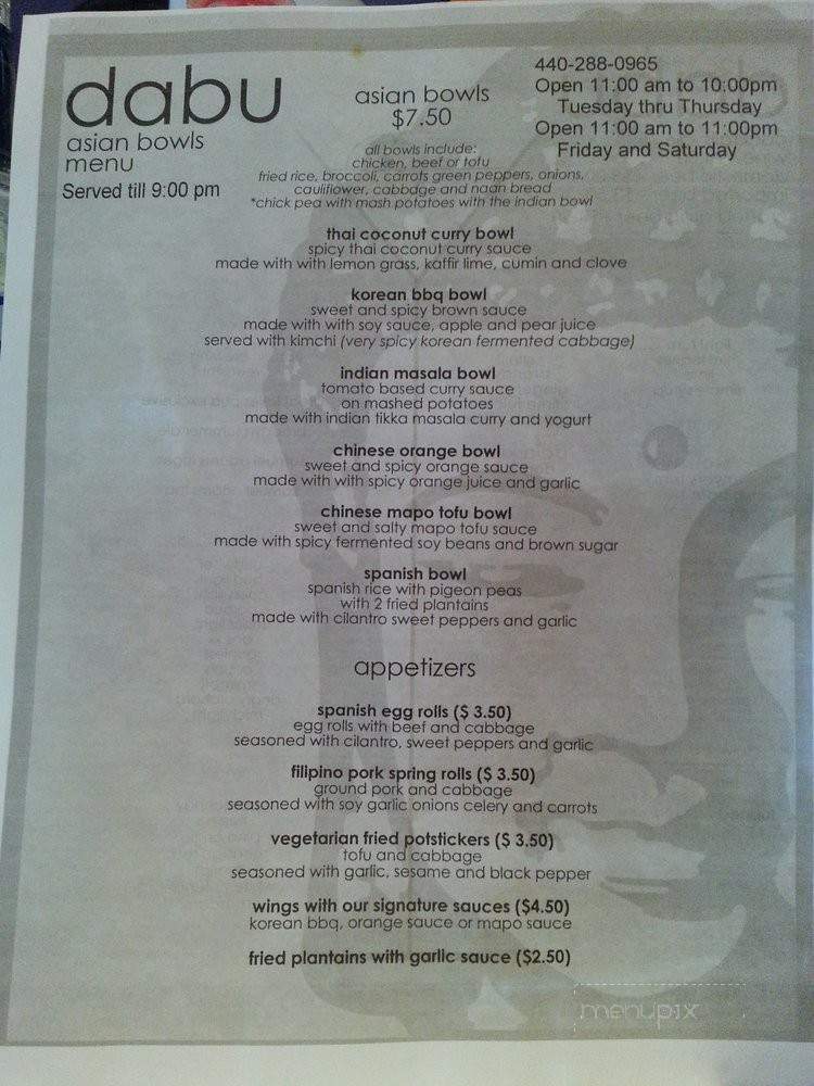 dabu - Lorain, OH menu_pic