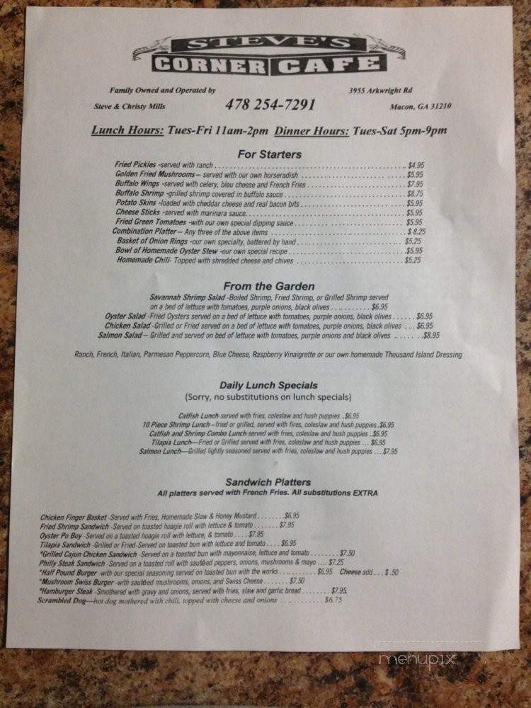 Steve's Corner Cafe - Macon, GA menu_pic