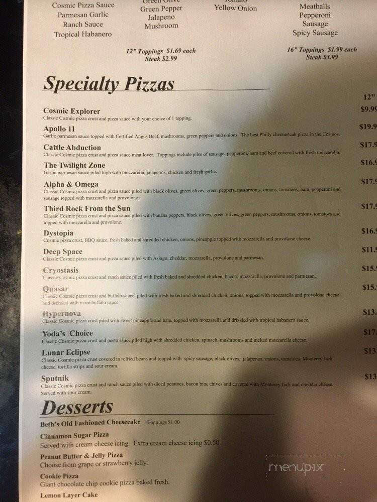 Cosmic Pizza - Louisville, KY menu_pic