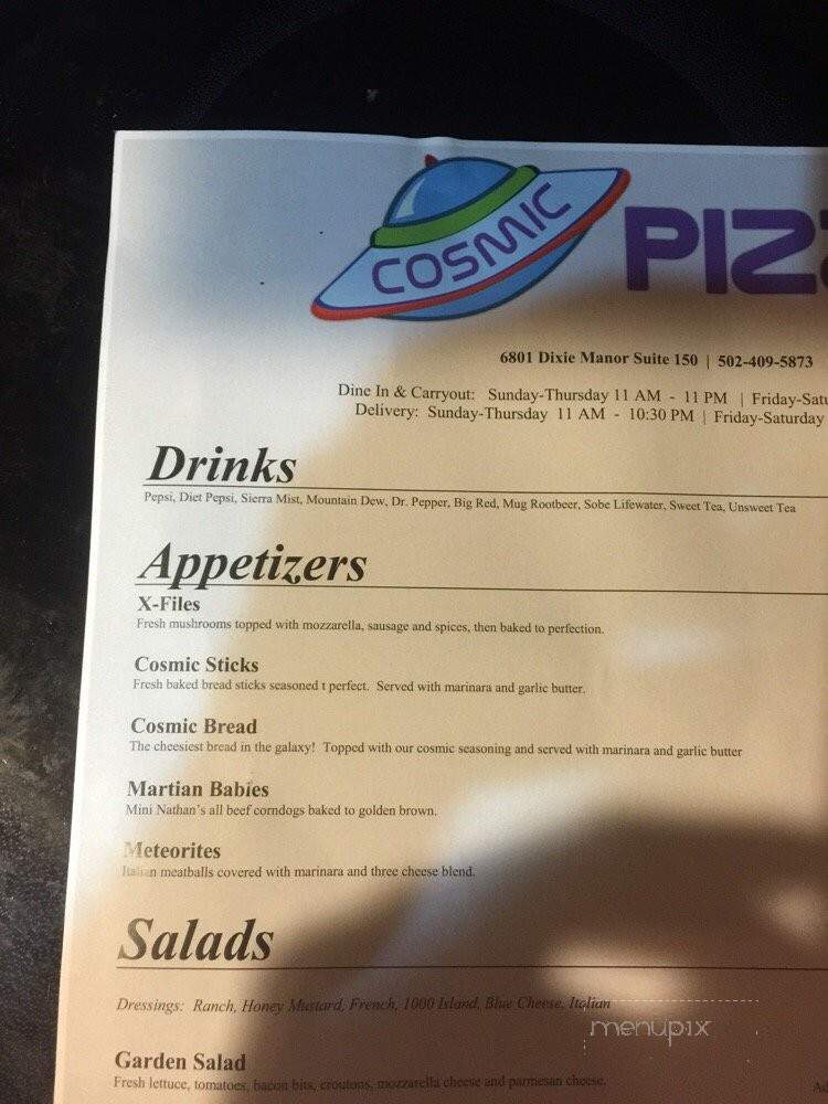 Cosmic Pizza - Louisville, KY menu_pic