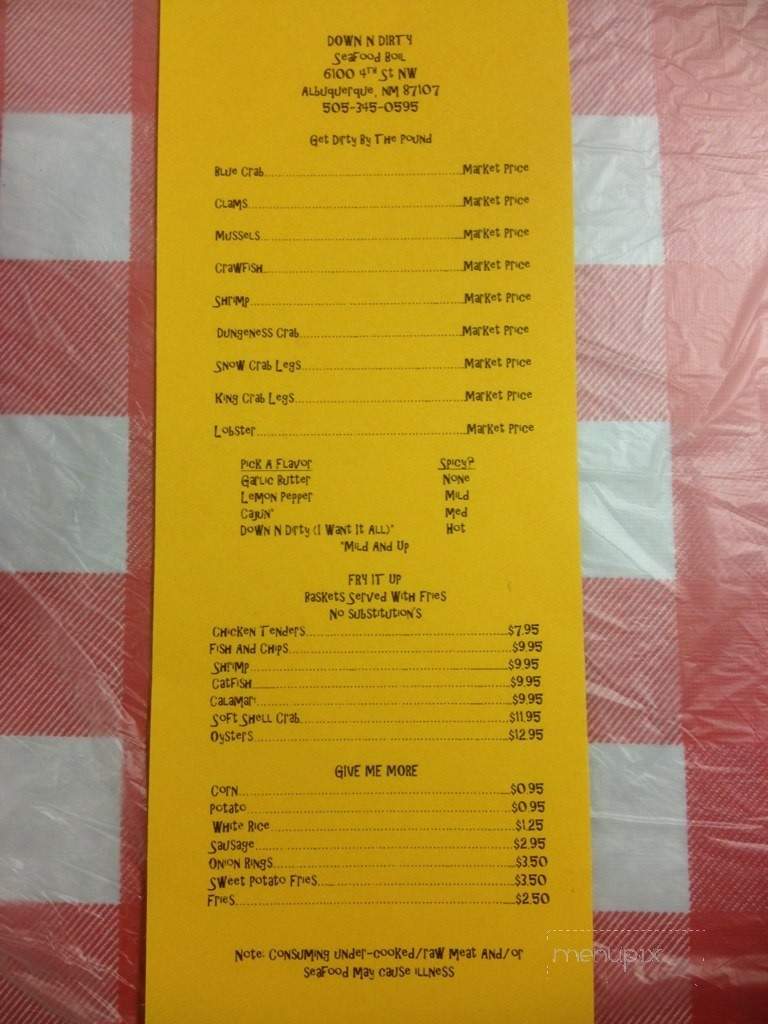 Down N Dirty Seafood Boil - Albuquerque, NM menu_pic