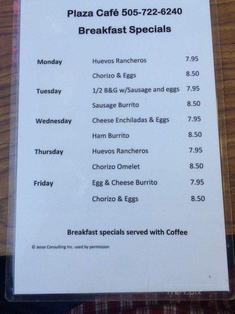 Plaza Cafe - Gallup, NM menu_pic