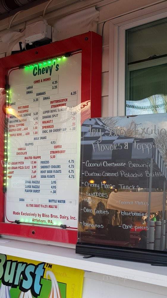 Chevys Ice Cream - Bellingham, MA menu_pic
