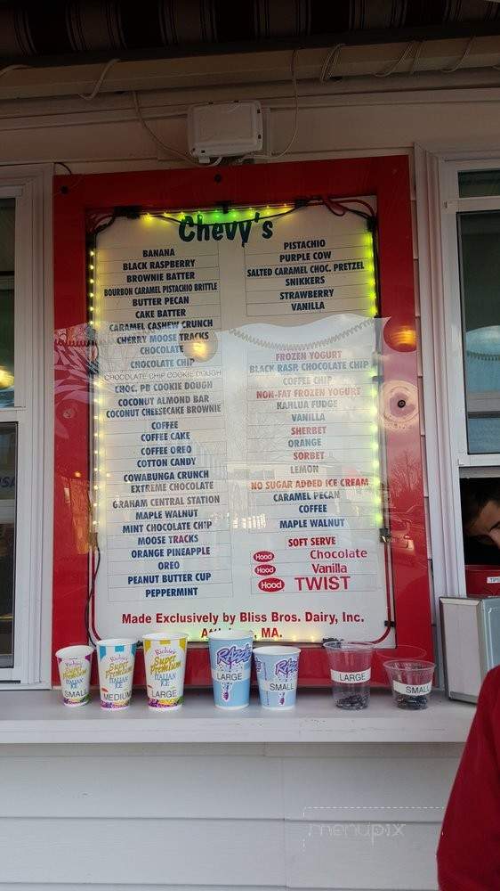 Chevys Ice Cream - Bellingham, MA menu_pic