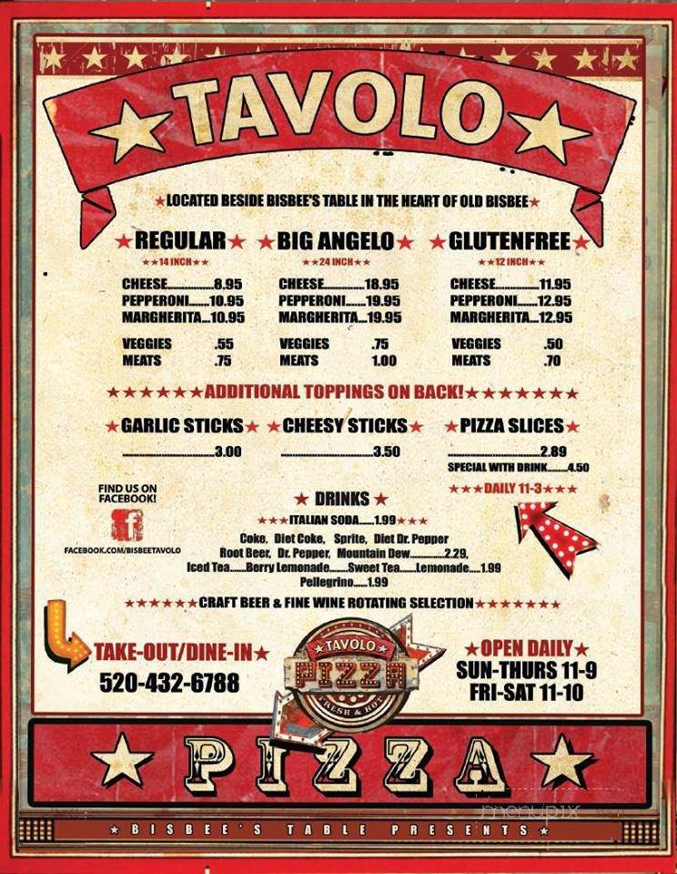 Tavolo - Bisbee, AZ menu_pic