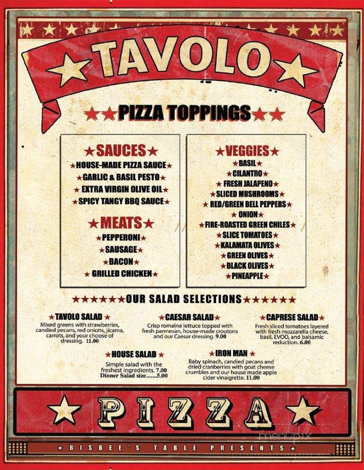 Tavolo - Bisbee, AZ menu_pic