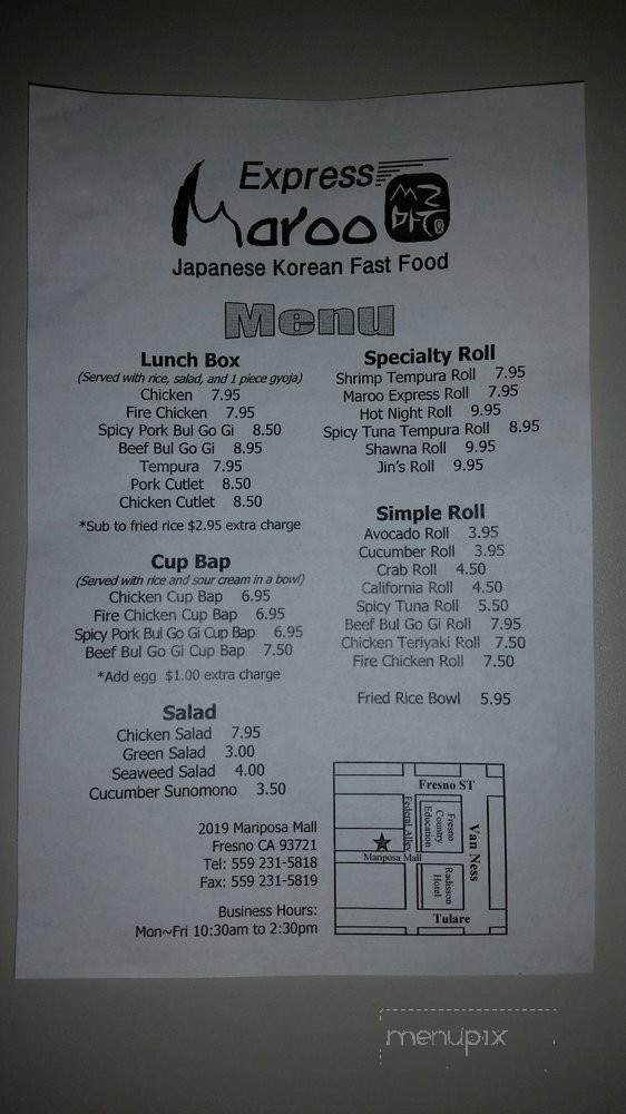 Express Maroo - Fresno, CA menu_pic