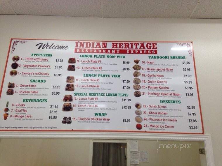Indian Heritage Restaurant Express - Fresno, CA menu_pic