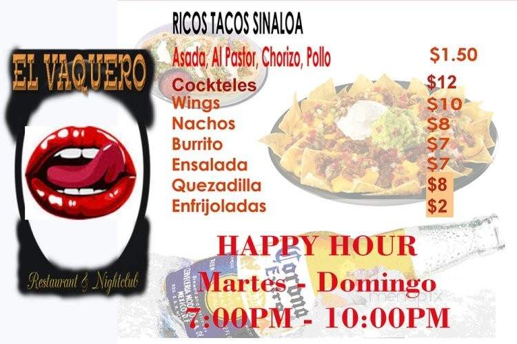 El Vaquero Restaurant & Nightclub - Los Angeles, CA menu_pic
