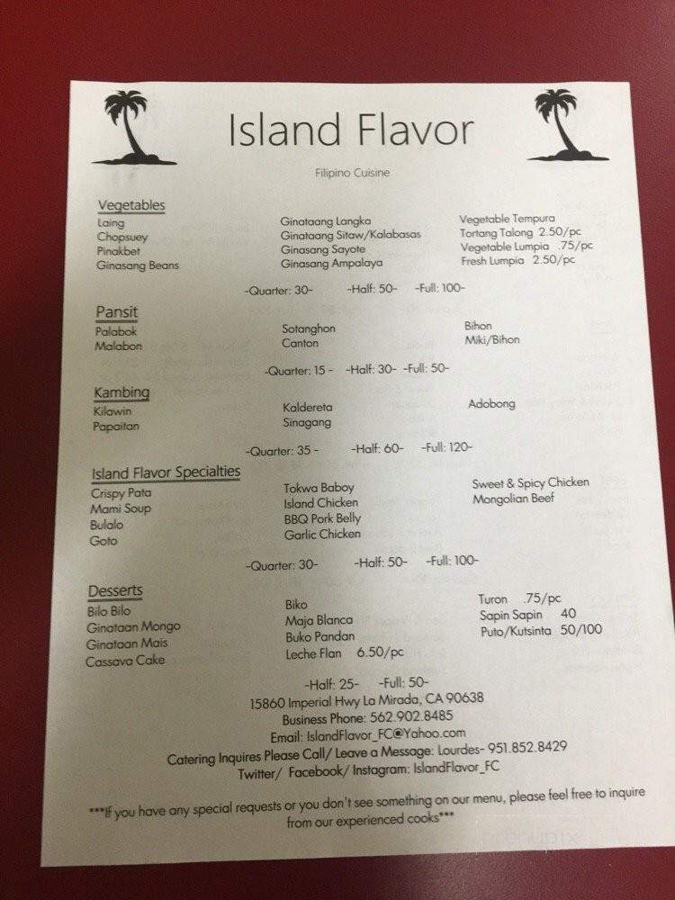 Island Flavor Filipino Cuisine - La Mirada, CA menu_pic