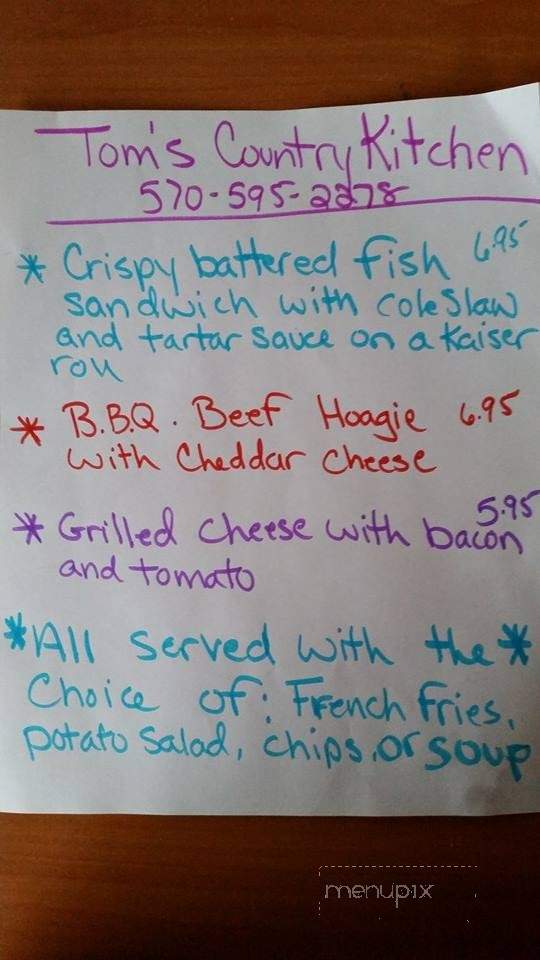 Tom's Country Kitchen - Mountainhome, PA menu_pic