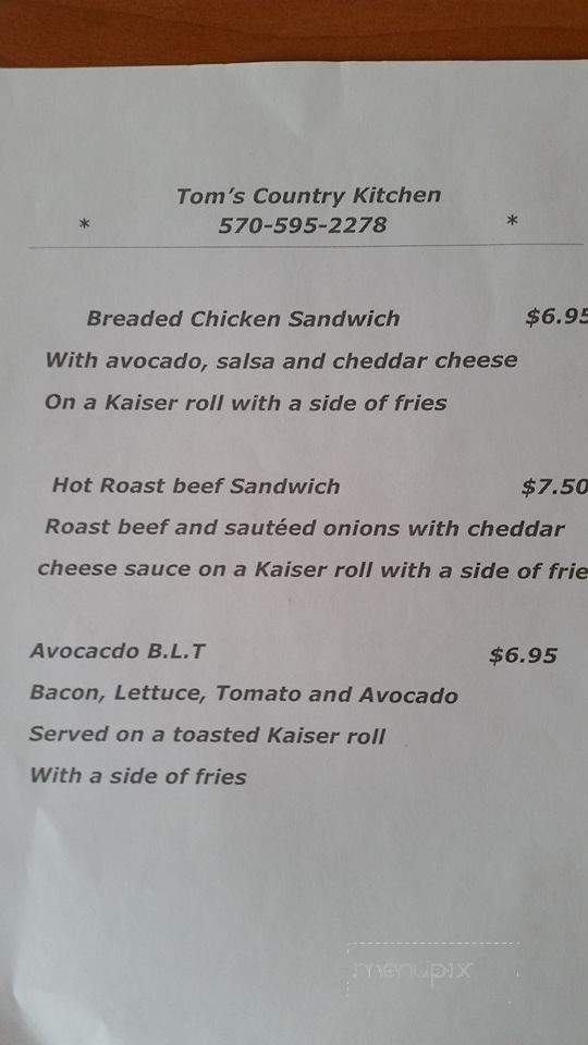 Tom's Country Kitchen - Mountainhome, PA menu_pic