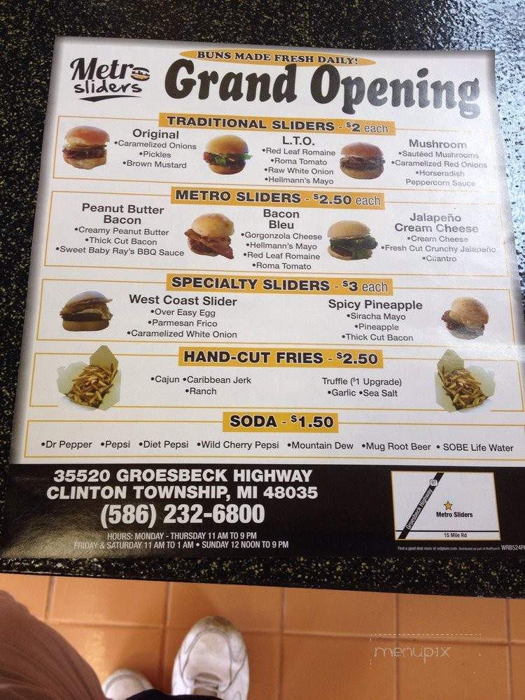 Metro Sliders - Clinton Township, MI menu_pic