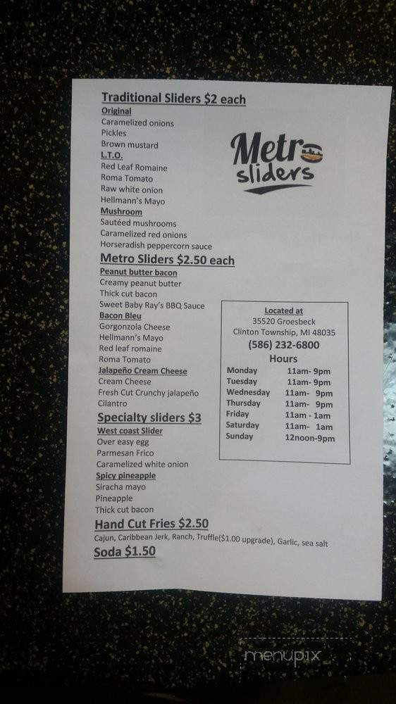 Metro Sliders - Clinton Township, MI menu_pic