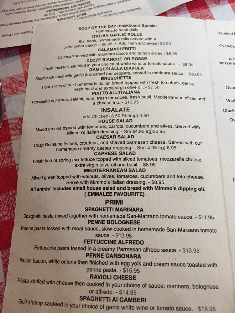 Mimmos Ristorante Pizzeria - Quitman, MS menu_pic