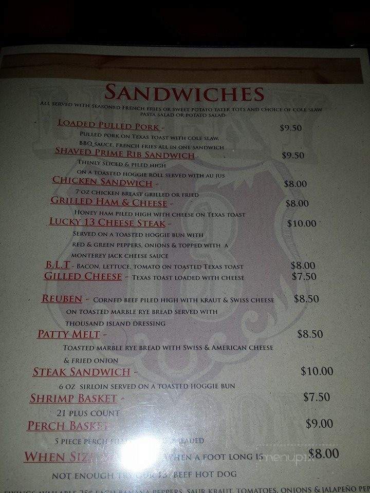 The Lucky 13 Saloon - Wisconsin Dells, WI menu_pic