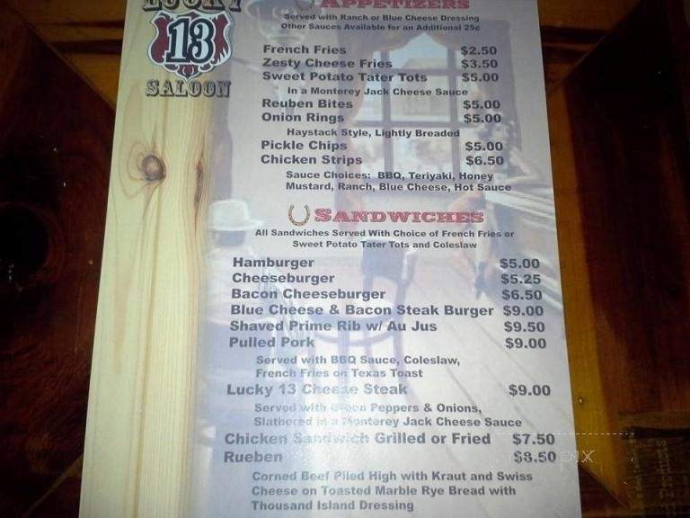 The Lucky 13 Saloon - Wisconsin Dells, WI menu_pic