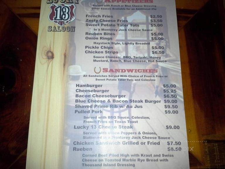 The Lucky 13 Saloon - Wisconsin Dells, WI menu_pic