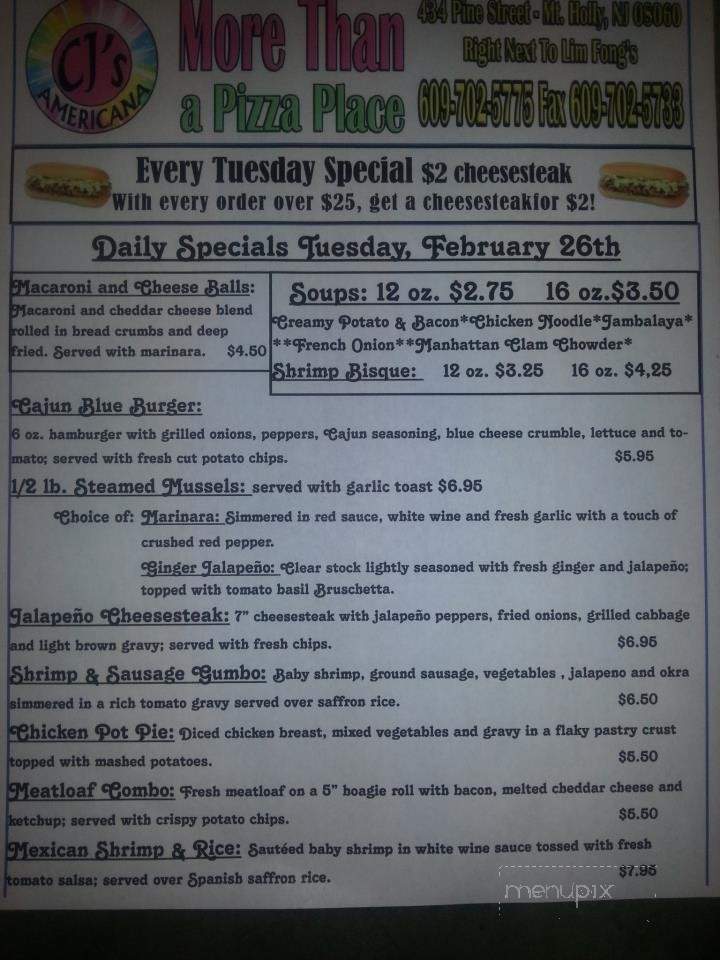 CJ's Americana - Mount Holly, NJ menu_pic