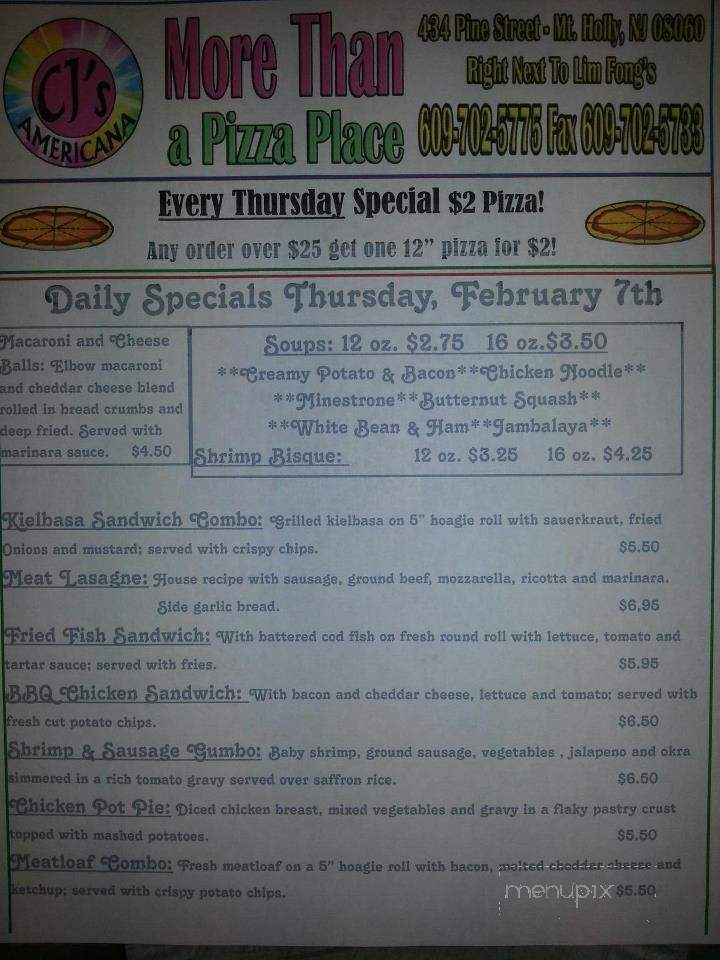 CJ's Americana - Mount Holly, NJ menu_pic